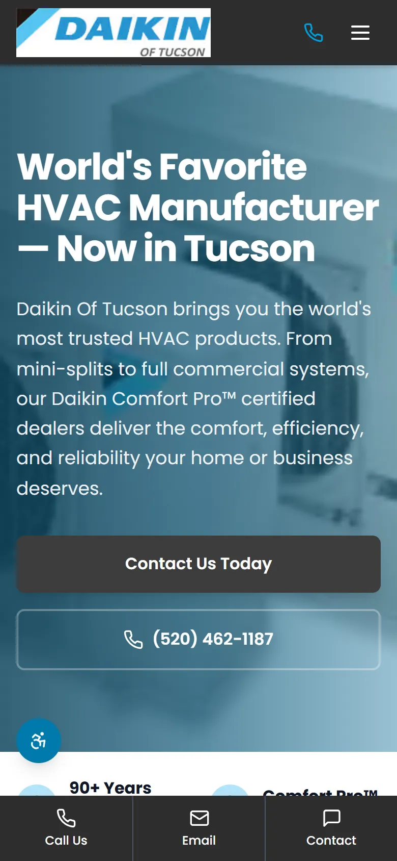 Daikin of Tucson homepage after the rebuild on a phone